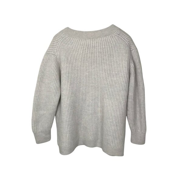 Aritzia Babaton Cream Roger V-neck Ribbed Sweater 100% Merino Wool Size L - Picture 6 of 8